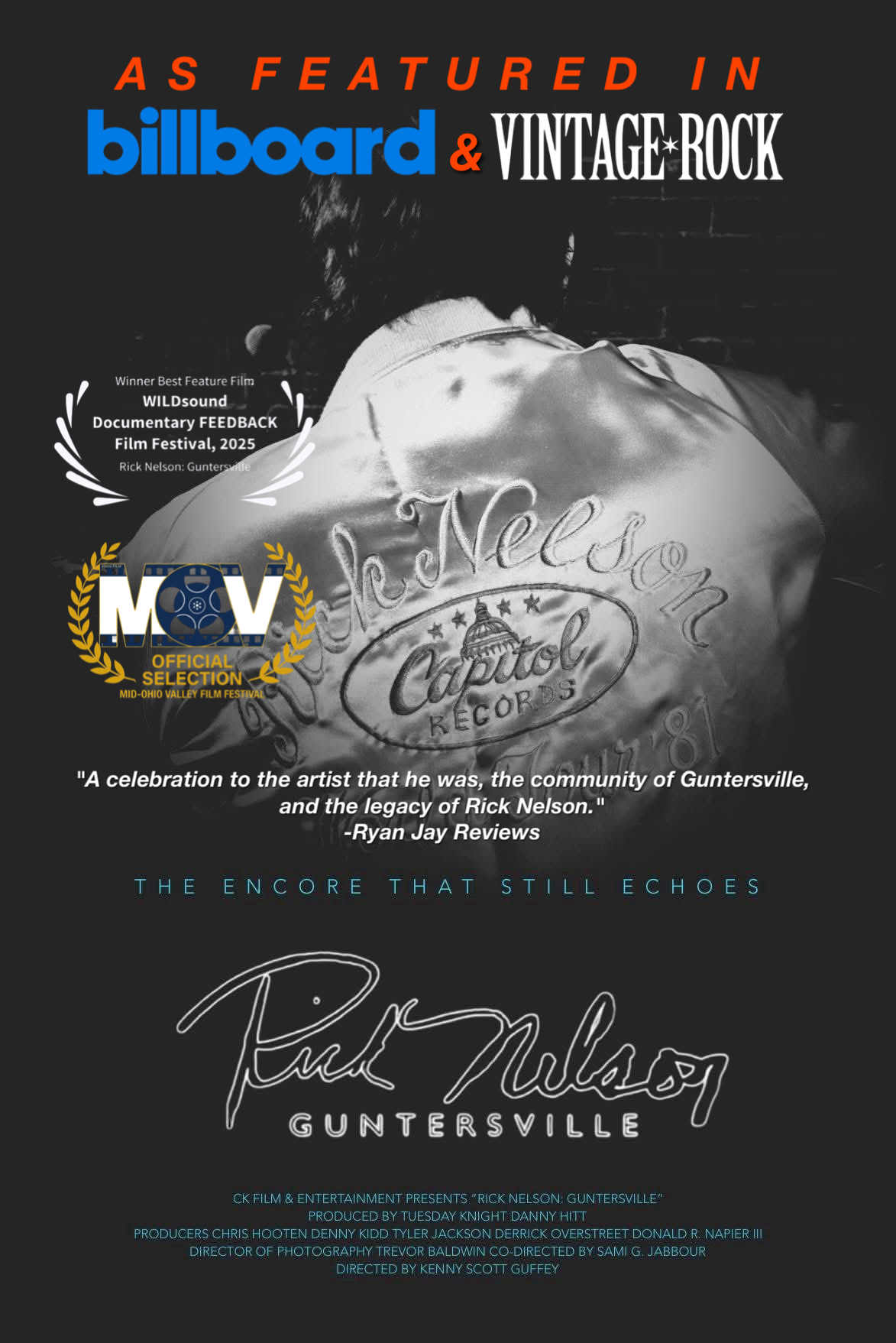 Rick Nelson: Guntersville — Ryan Jay Reviews poster with Billboard & Vintage Rock features and festival wins