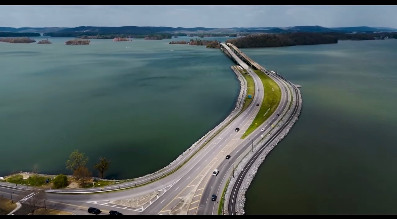 Guntersville, Alabama — aerial view of the bridge over Lake Guntersville